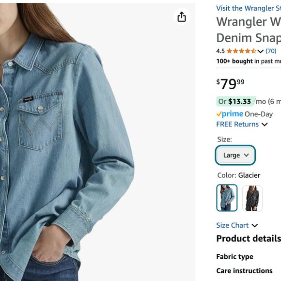 Wrangler Denim Boyfriend Shirt – Size L - Picture 7 of 10
